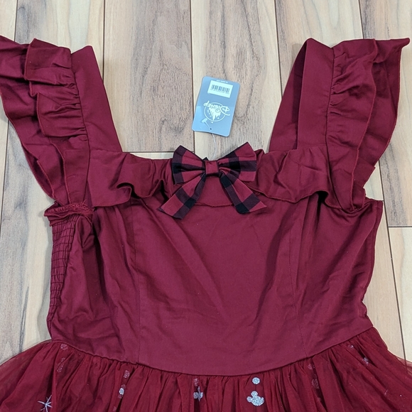 NWT! Her Universe Disney Mickey And Minnie Mouse Holiday Dress Burgundy Size XL - Picture 3 of 16